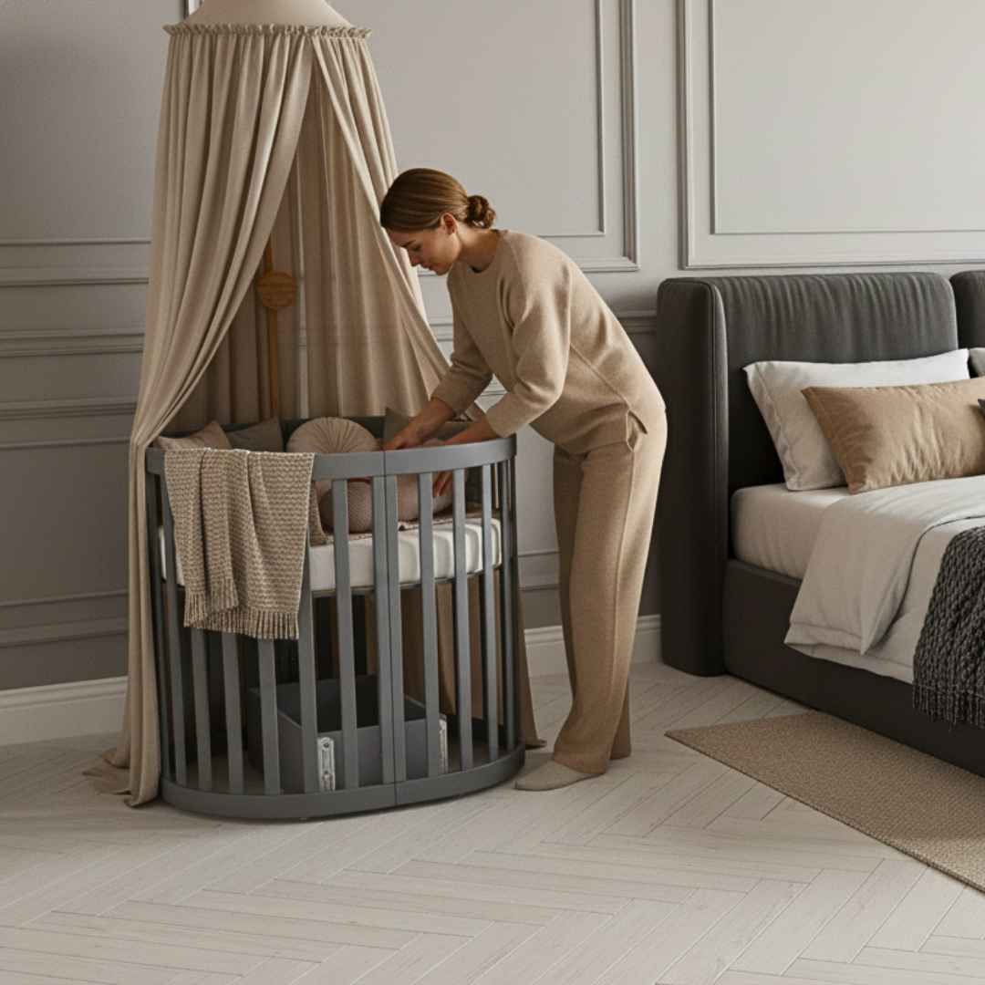 Oválná postýlka Mikko Gekko Kids 90×70 cm. Grafitová.